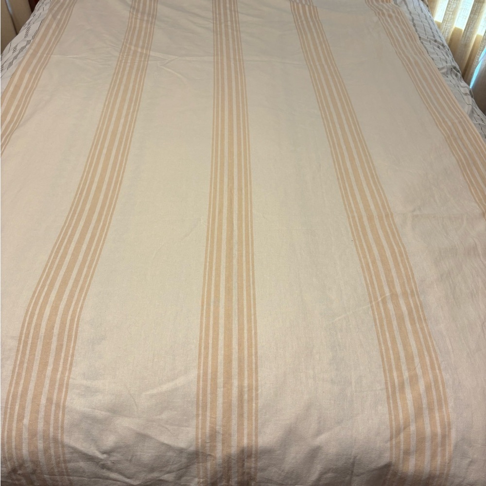 POTTERY BARN Panel Curtain Striped Linen Blend Lined 108X50 Tan Cream Drapery
